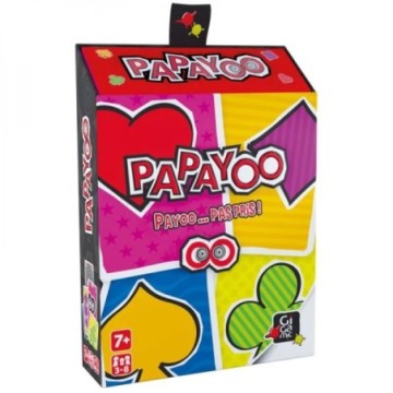 Dans ce jeu de cartes, il n’y a ni valets, ni reines, ni rois, mais une cinquième couleur, dite Payoo, plus un drôle de dé. Comm