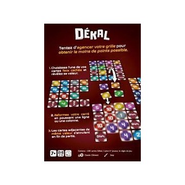 Avec Dékal, relevez un défi de logique et de stratégie.  À chaque tour, jouez une carte de votre grille et réalignez les lignes