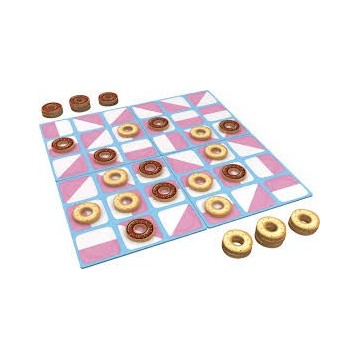Le clash gourmand pour 2 joueurs ! Mélangez les plateaux, distribuez 15 donuts à chacun et jouez ! Chaque placement conditionne