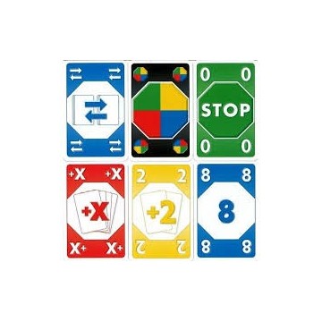 Stop est une variante du célèbre Uno® que l’on peut jouer comme à Uno® ou au Huit américain avec les cartes Joker, +2, Passer et